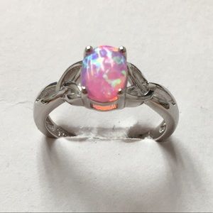 925 Sterling Silver Pink Lab Opal Ring